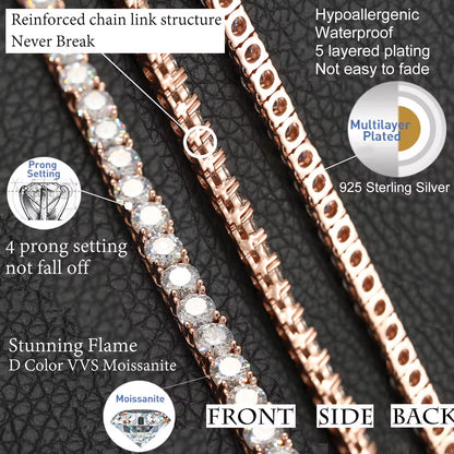 Fine Jewelry Hip Hop White Gold 925 Sterling Silver VVS Moissanite Diamond Cluster Tennis Chain Bracelet Necklace for Men Women